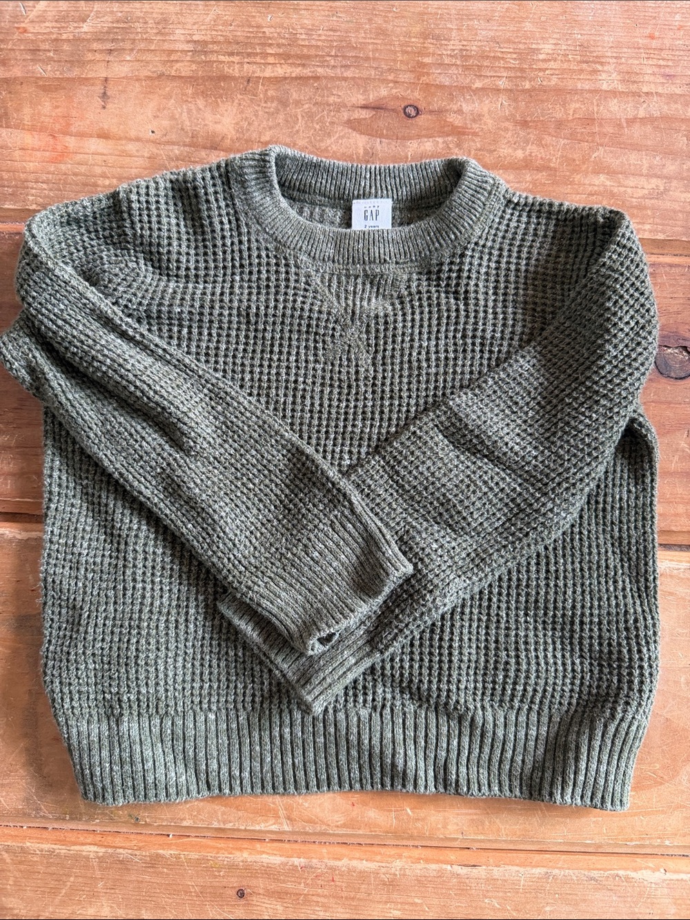 GAP Olive Crewneck Waffle Knit Sweater